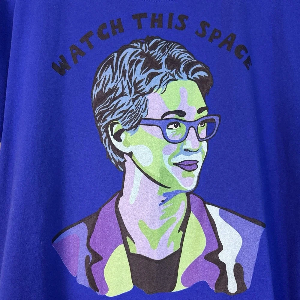 Rachel Maddow Watch This Space Royal Blue T-Shirt Short Sleeve Tee Artsy XL News - Picture 4 of 6